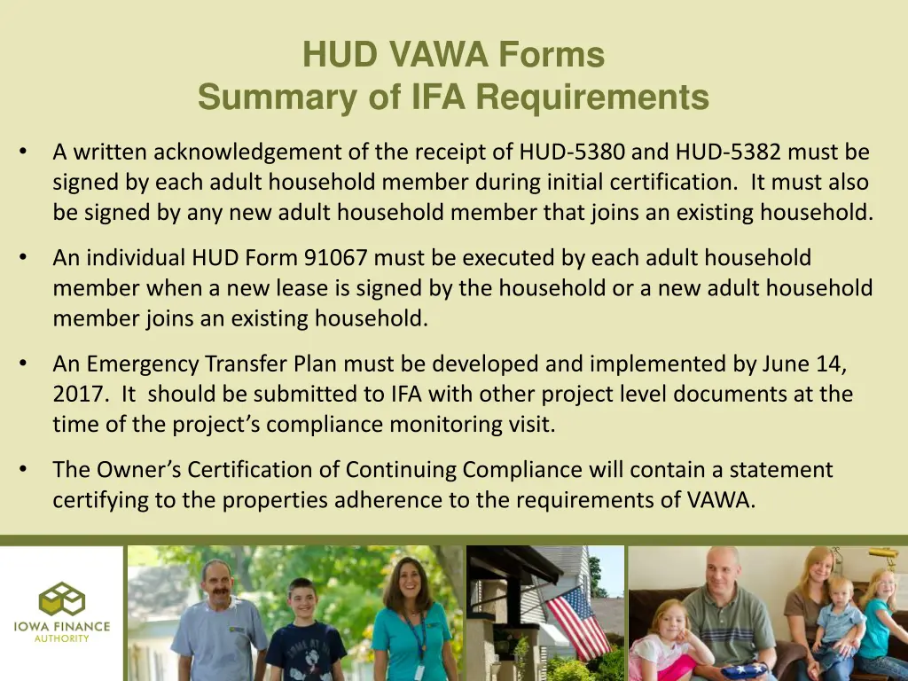 hud vawa forms summary of ifa requirements