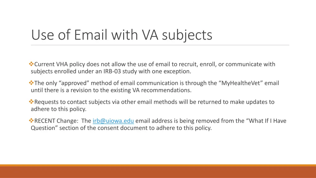 use of email with va subjects