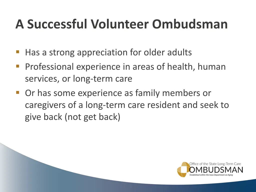 a successful volunteer ombudsman