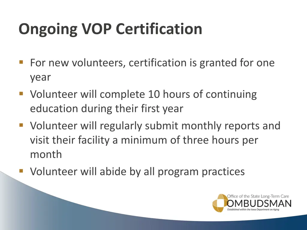 ongoing vop certification