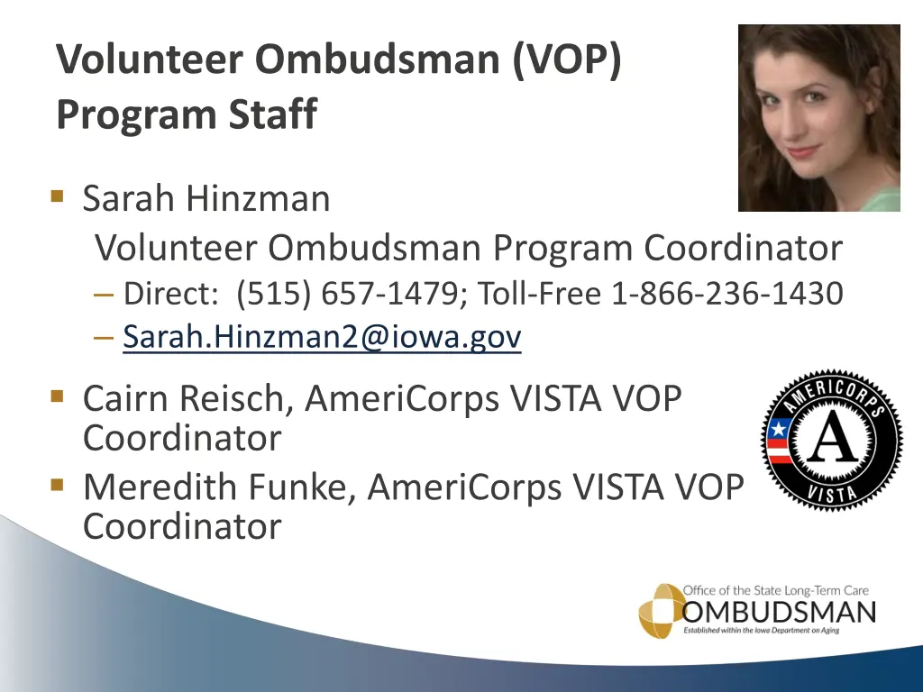 volunteer ombudsman vop program staff