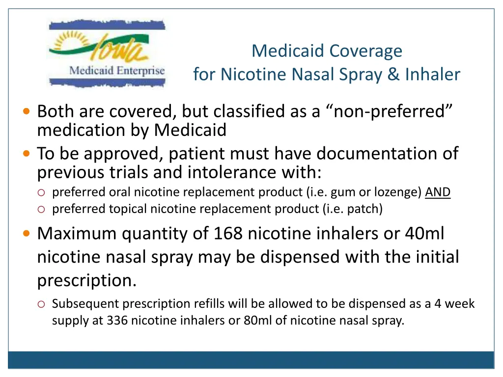 medicaid coverage for nicotine nasal spray inhaler