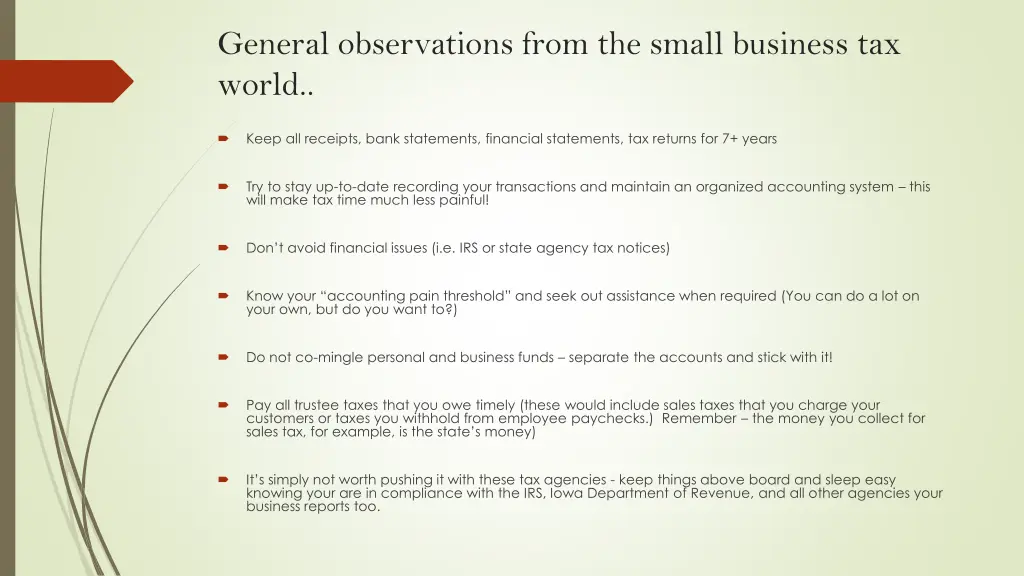 general observations from the small business