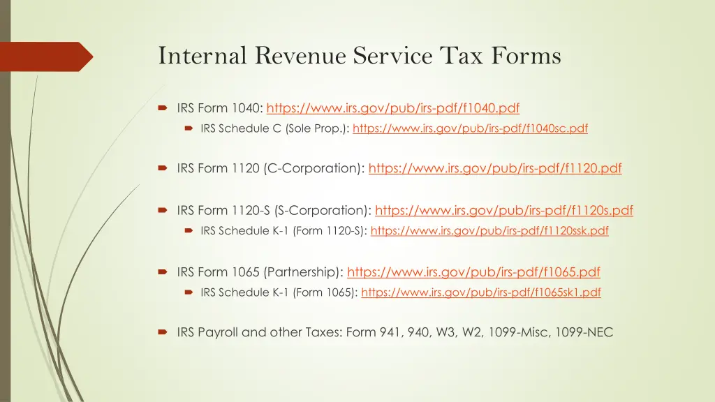 internal revenue service tax forms