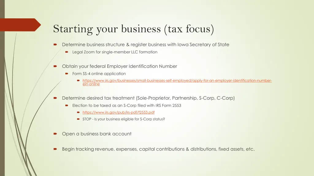 starting your business tax focus