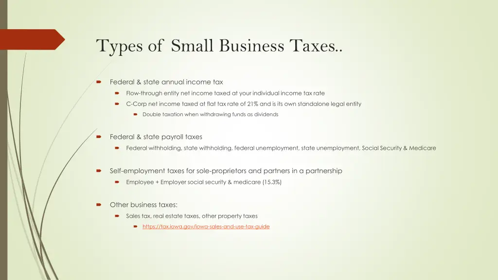 types of small business taxes