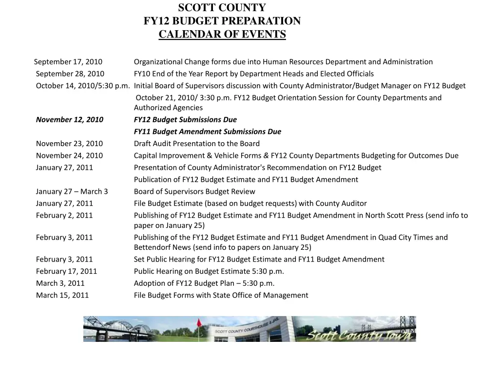 scott county fy12 budget preparation calendar