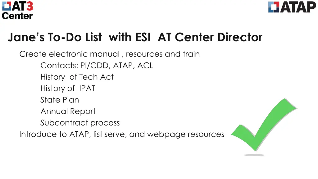 jane s to do list with esi at center director