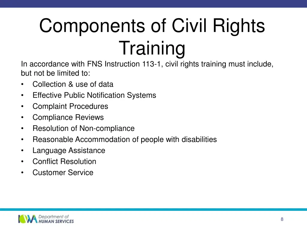 components of civil rights training