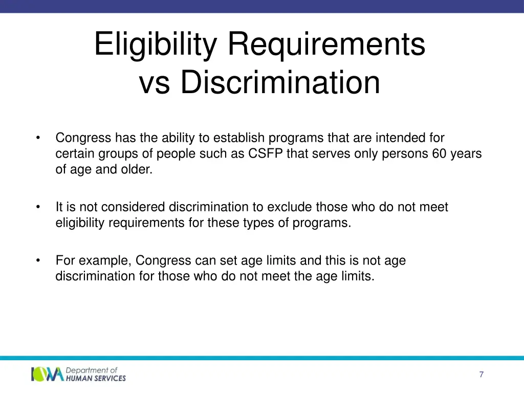 eligibility requirements vs discrimination