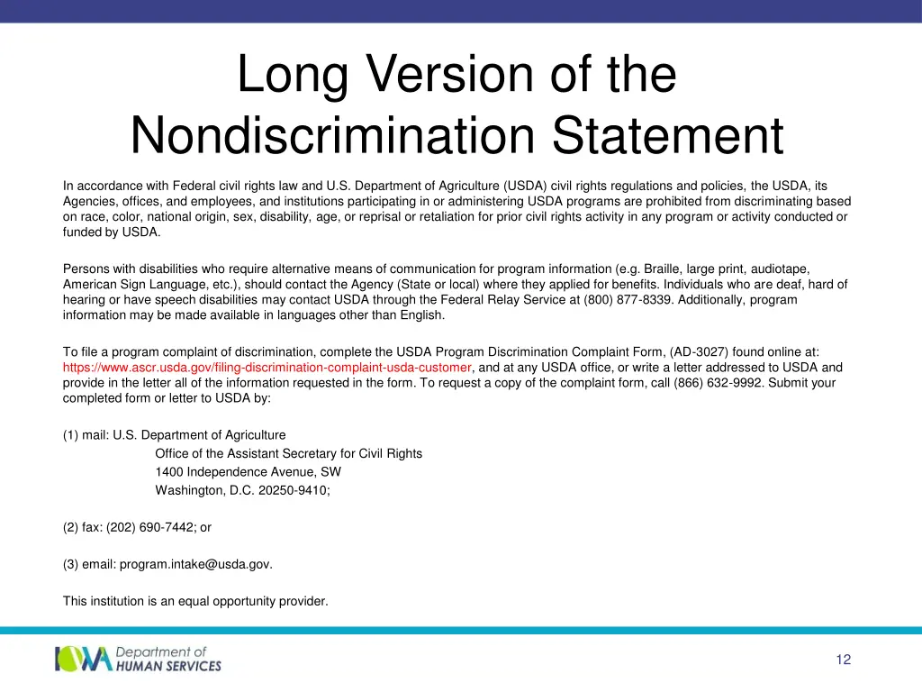 long version of the nondiscrimination statement