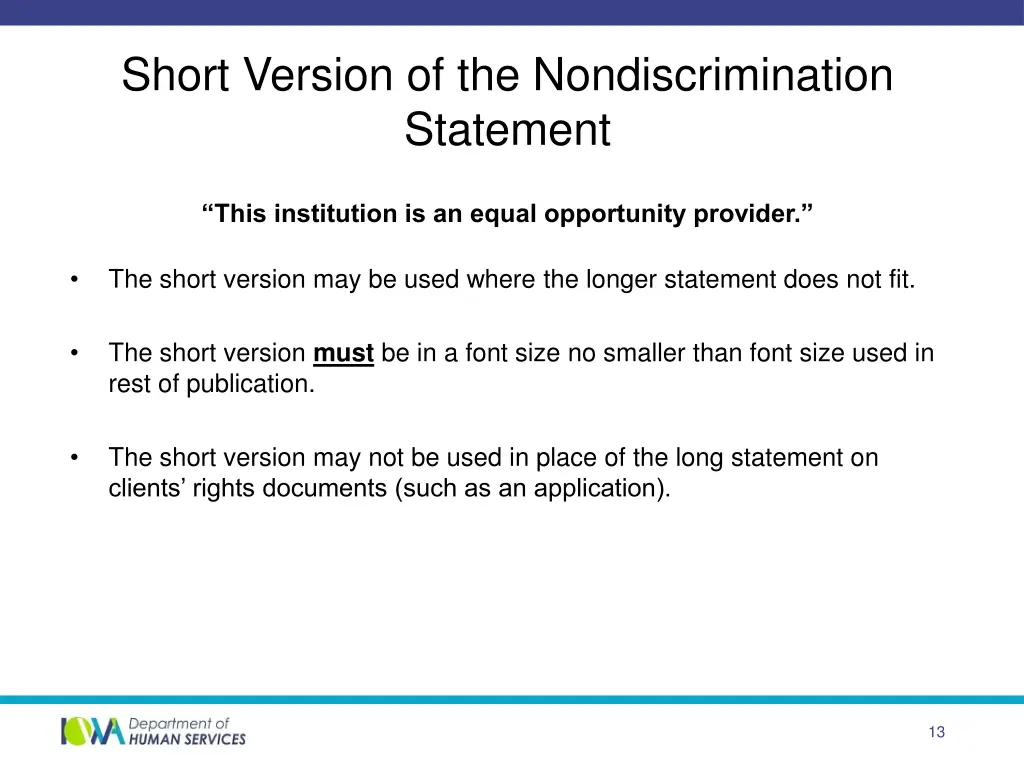 short version of the nondiscrimination statement