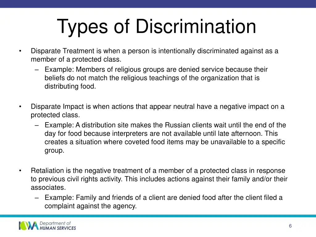 types of discrimination