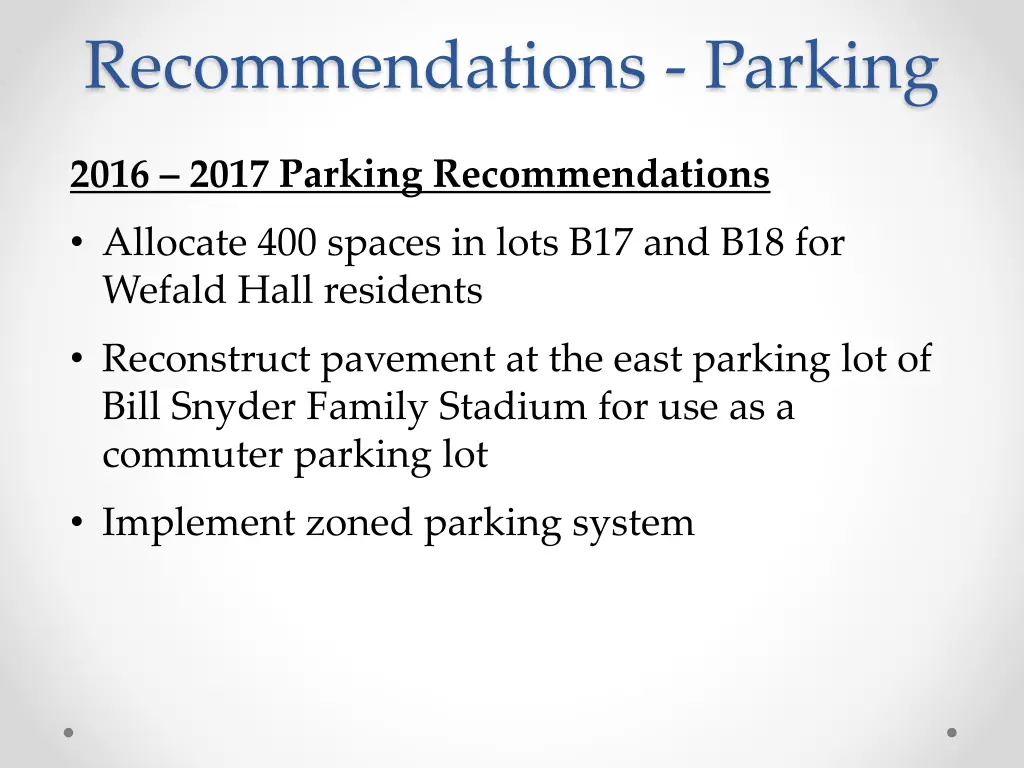 recommendations parking 1