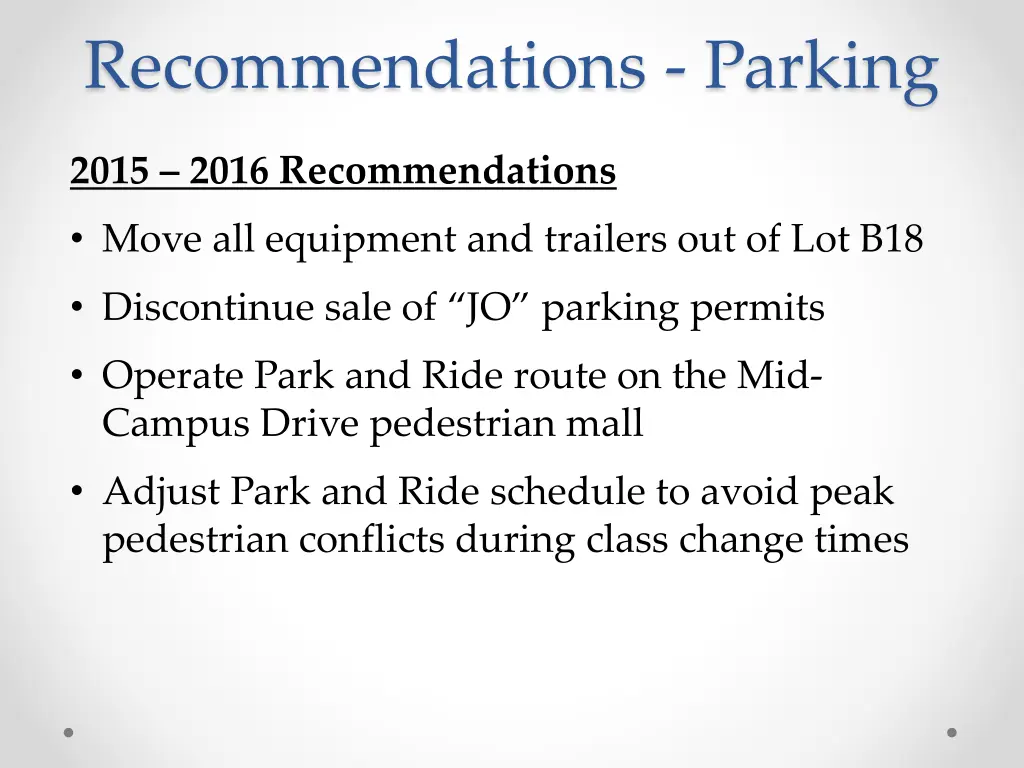 recommendations parking