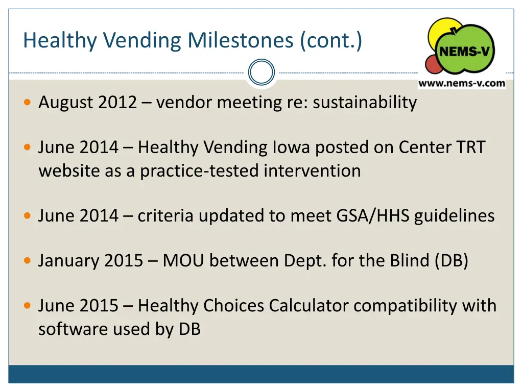 healthy vending milestones cont