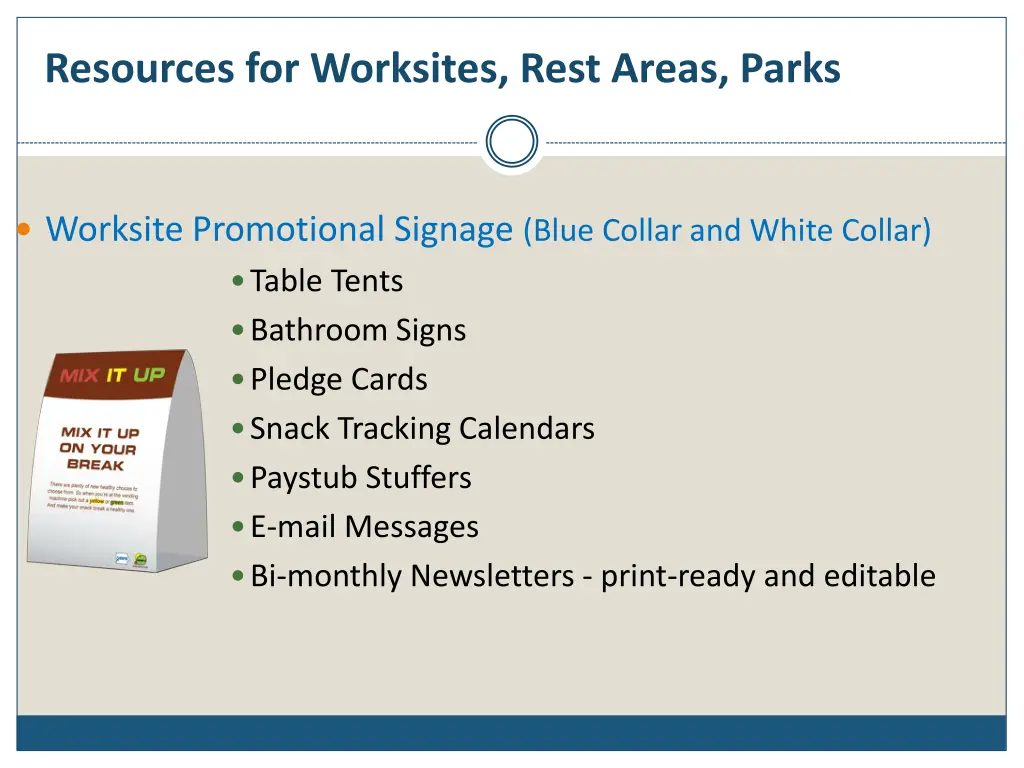 resources for worksites rest areas parks