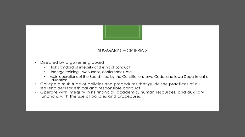 summary of criteria 2