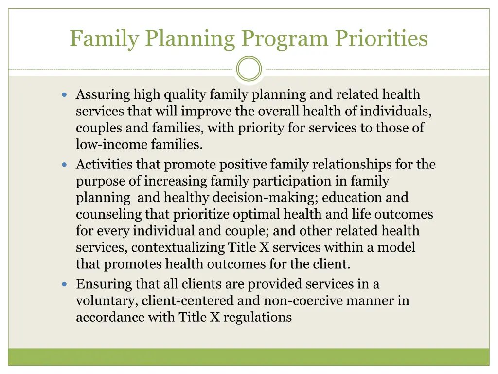 family planning program priorities