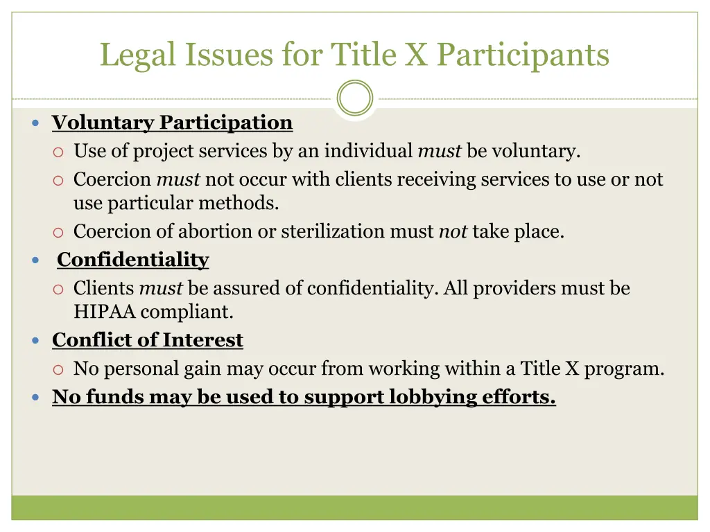 legal issues for title x participants