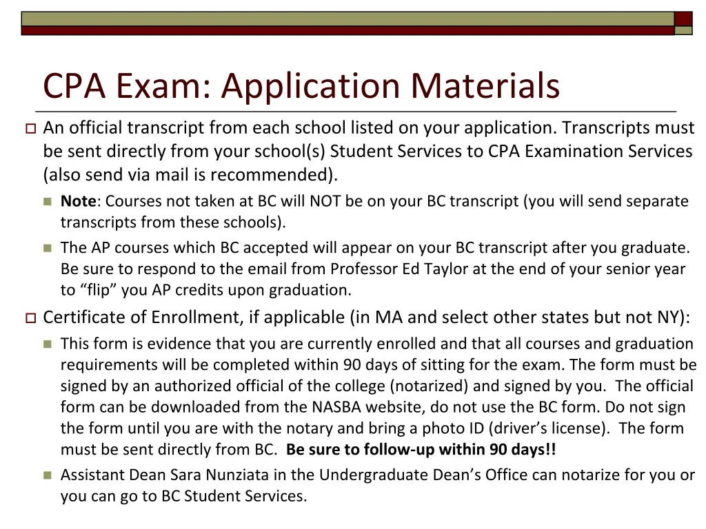 cpa exam application materials