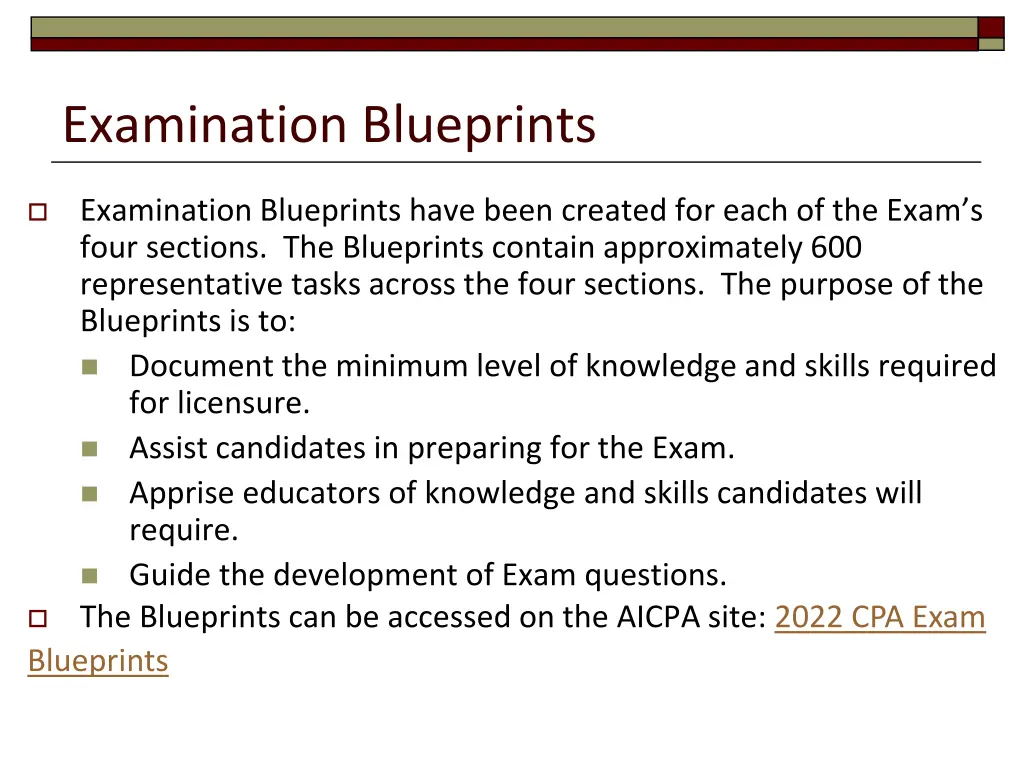 examination blueprints