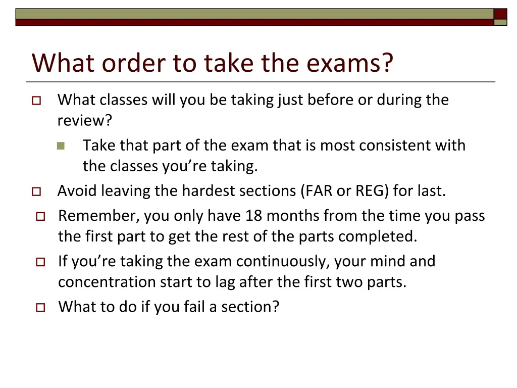 what order to take the exams