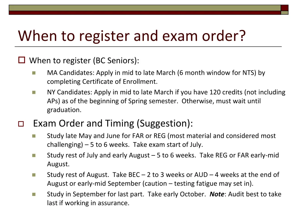 when to register and exam order