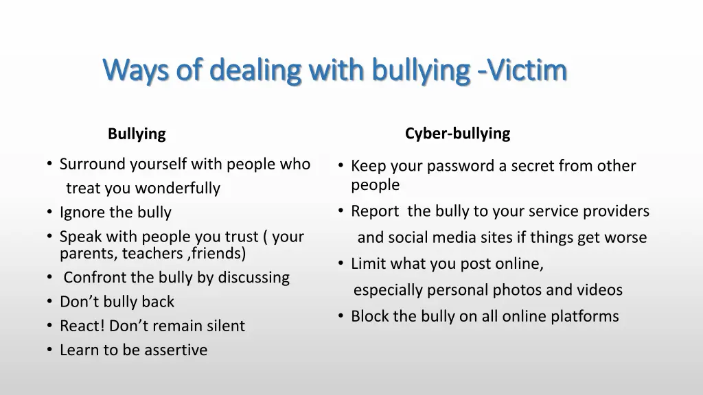 ways of dealing with ways of dealing with bullying