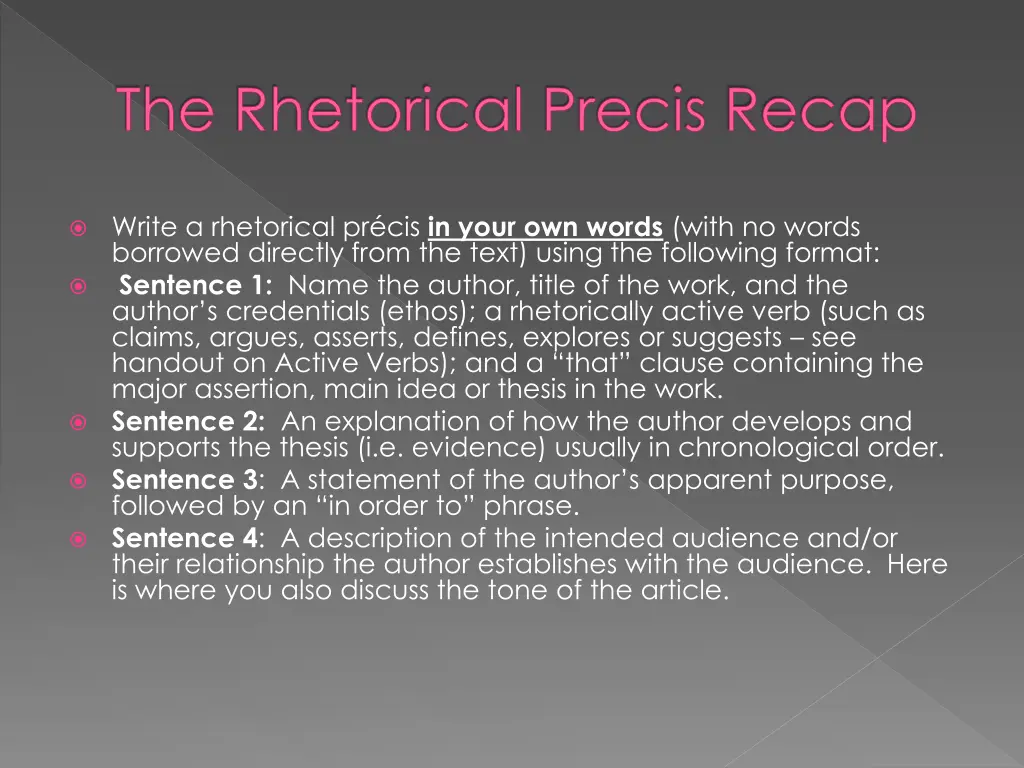 the rhetorical precis recap