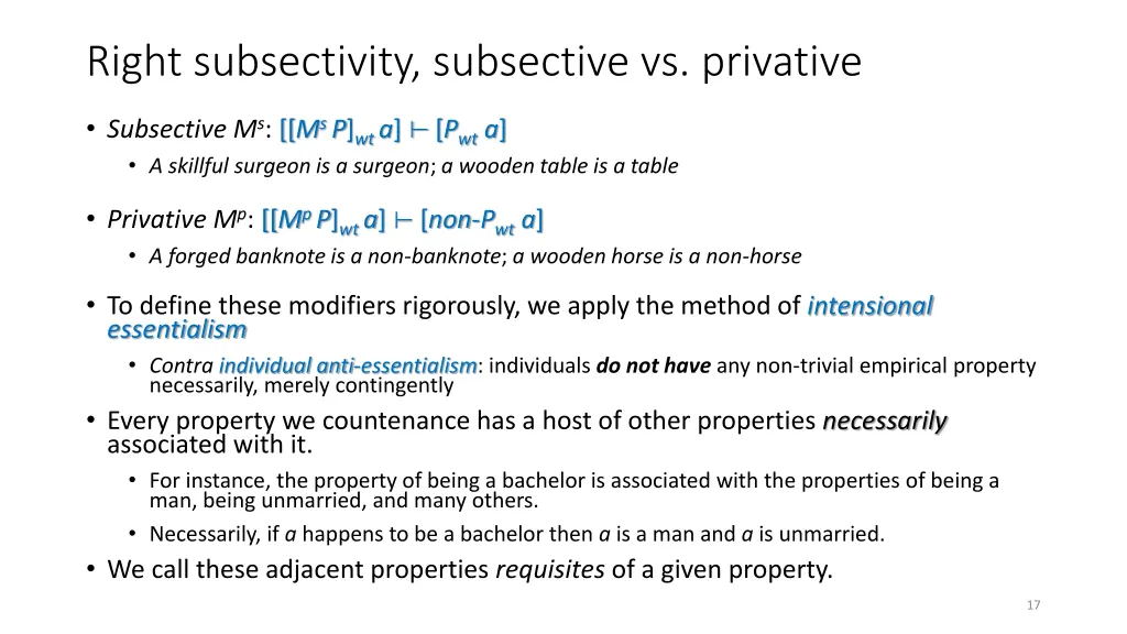 right subsectivity subsective vs privative