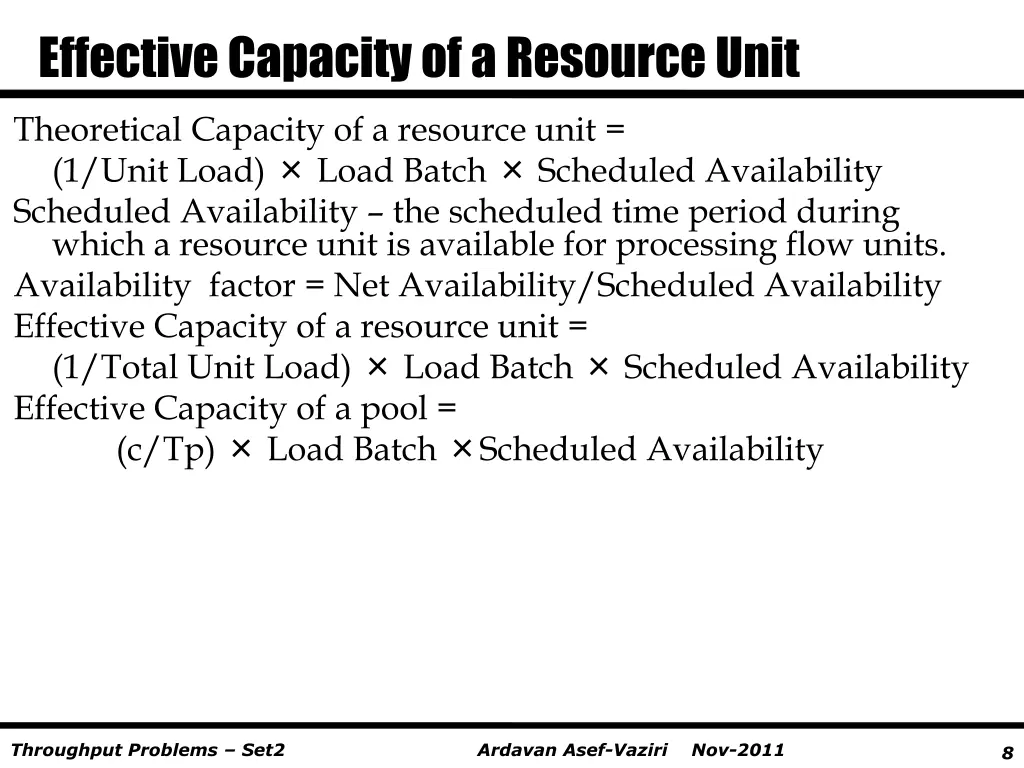 effective capacity of a resource unit