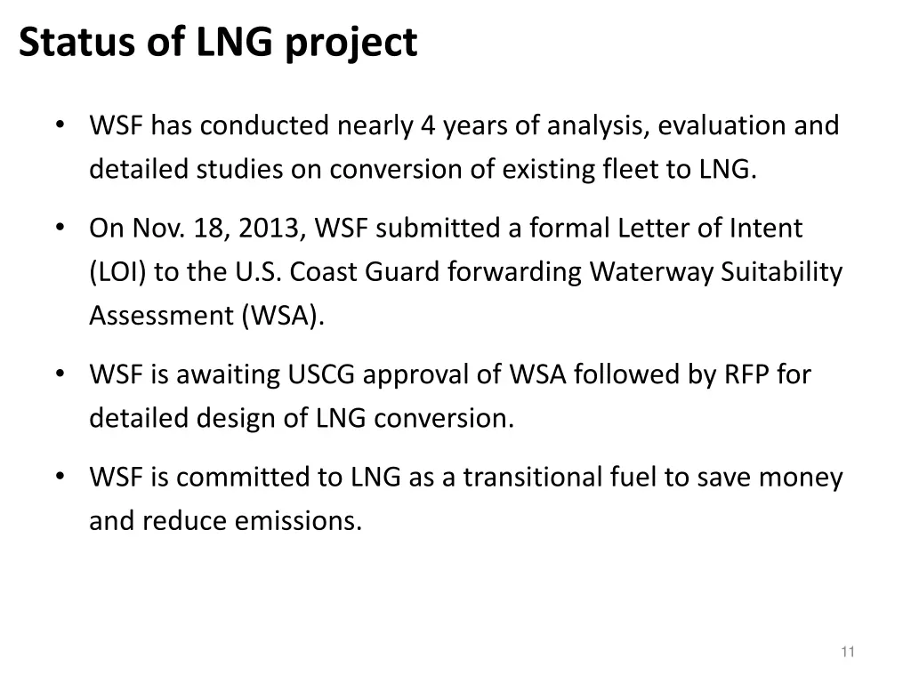 status of lng project