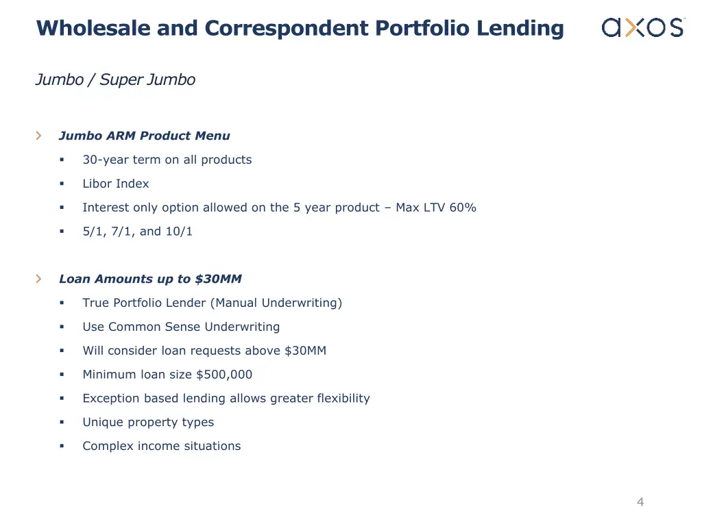 wholesale and correspondent portfolio lending