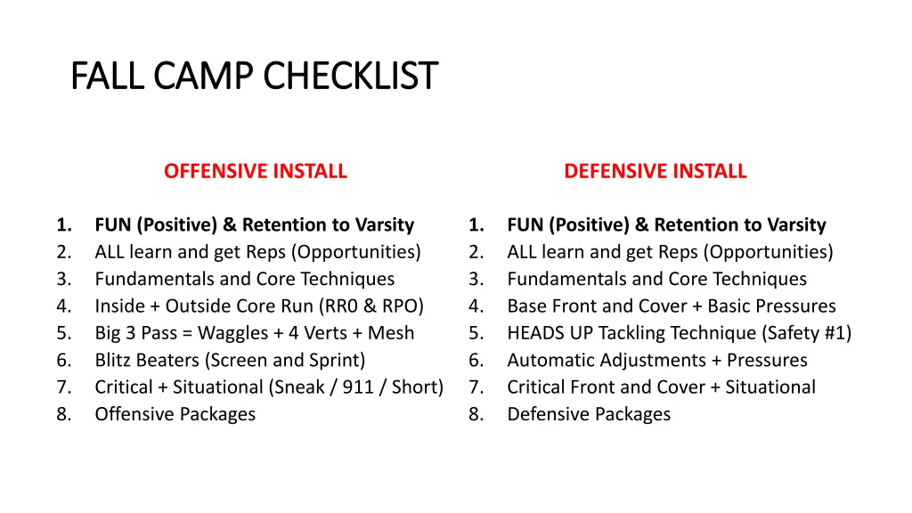 fall camp checklist fall camp checklist