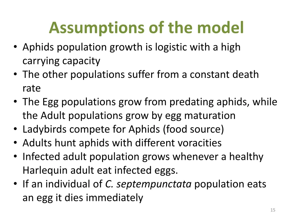 assumptions of the model aphids population growth