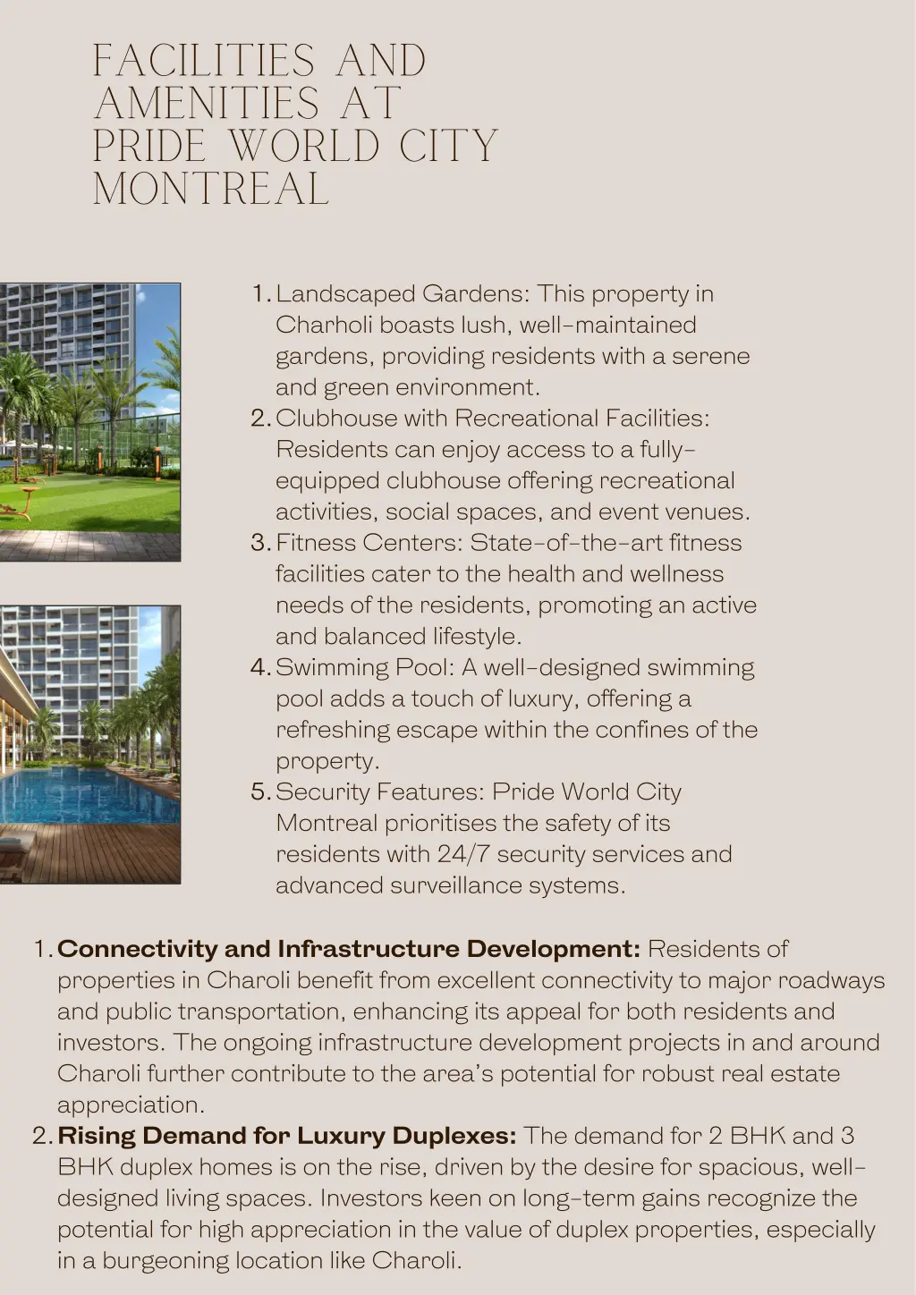 facilities and amenities at pride world city