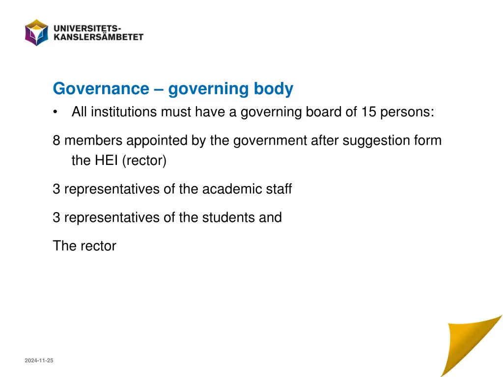 governance governing body all institutions must