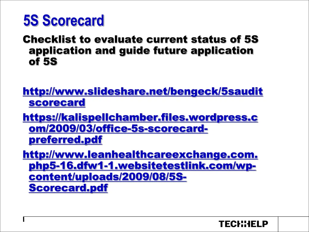 5s scorecard checklist to evaluate current status