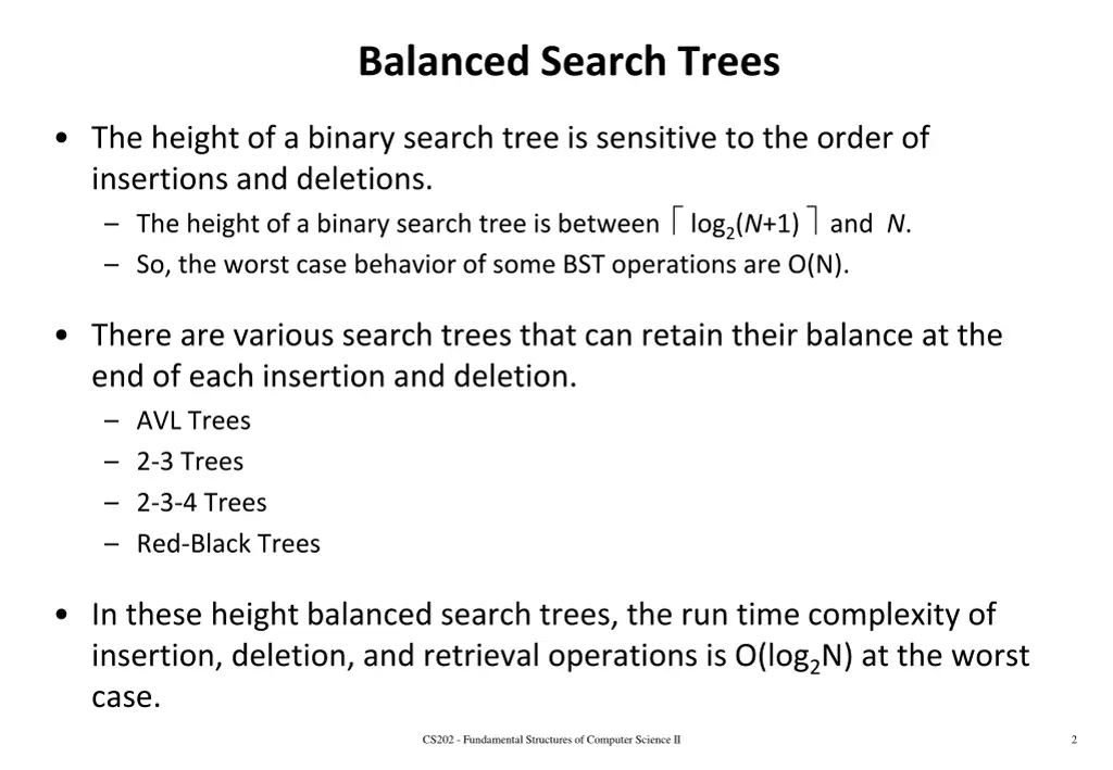 balanced search trees