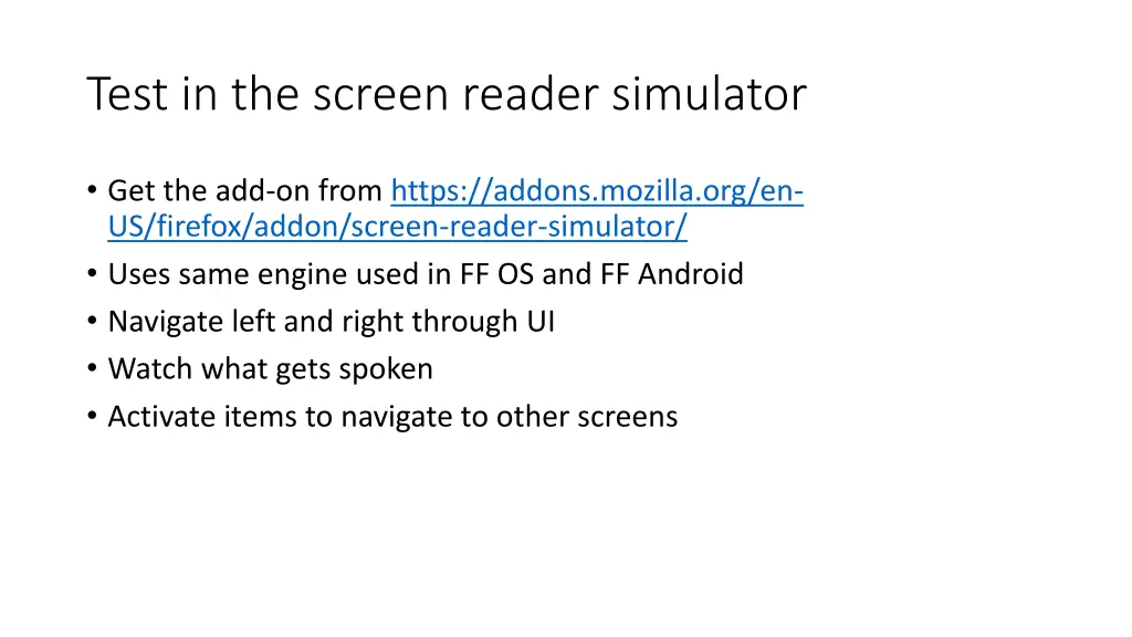 test in the screen reader simulator