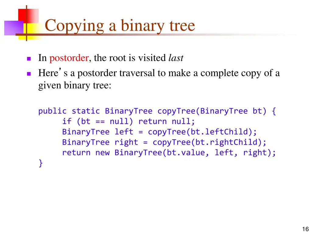 copying a binary tree