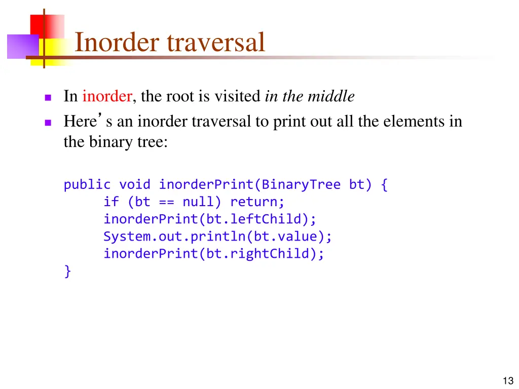 inorder traversal