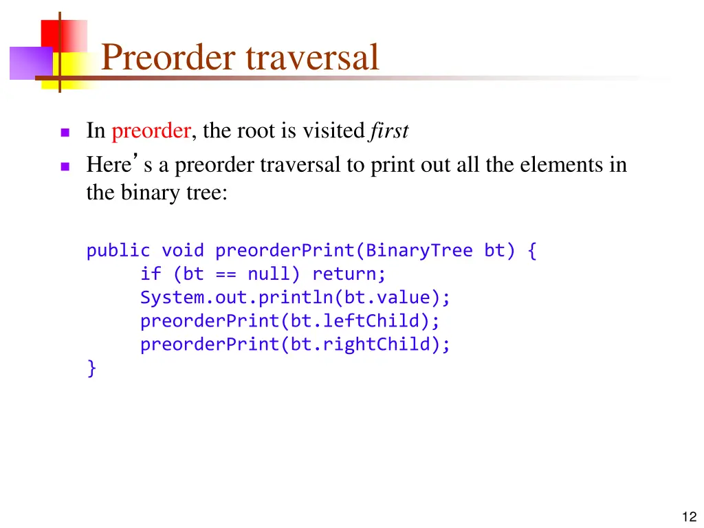 preorder traversal