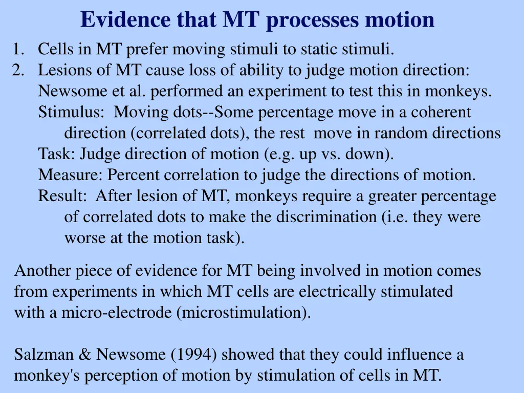 evidence that mt processes motion 1 cells