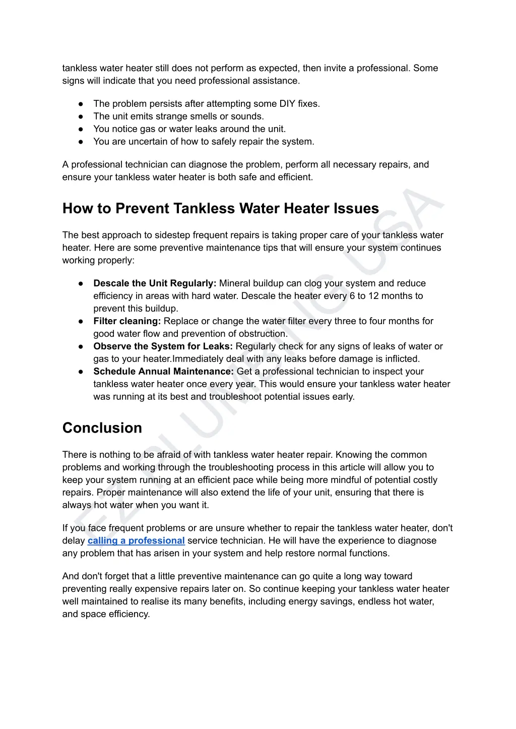 tankless water heater still does not perform