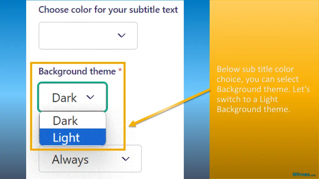 below sub title color choice you can select