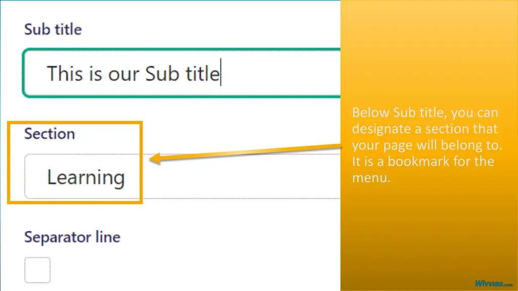 below sub title you can designate a section that