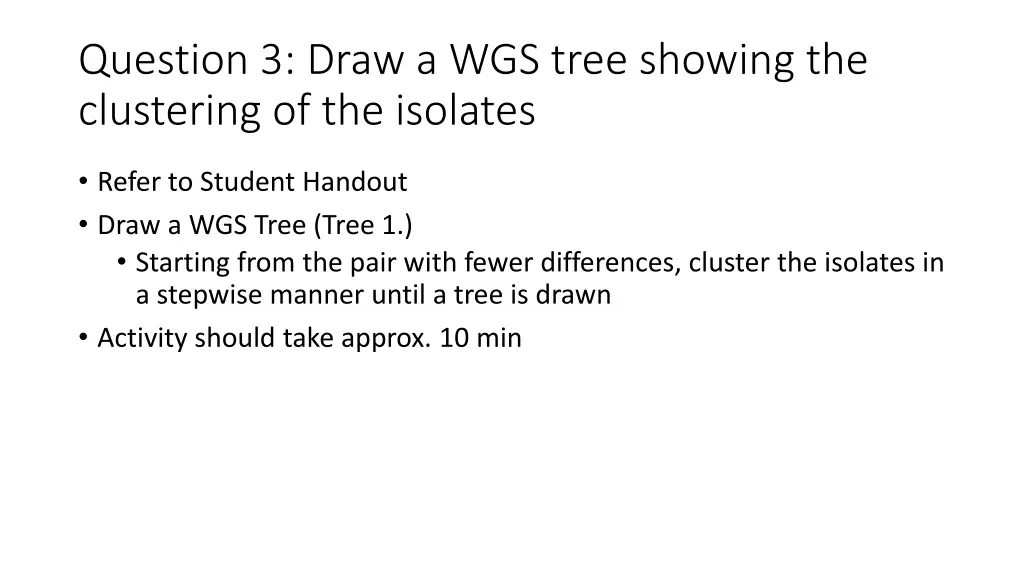 question 3 draw a wgs tree showing the clustering