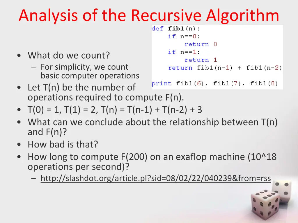 analysis of the recursive algorithm